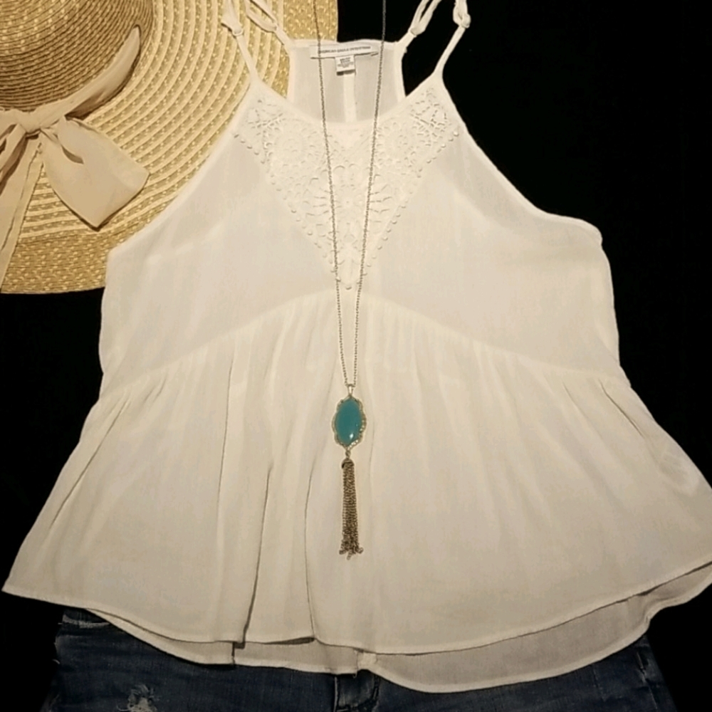 AE boho crochet flowy tank top